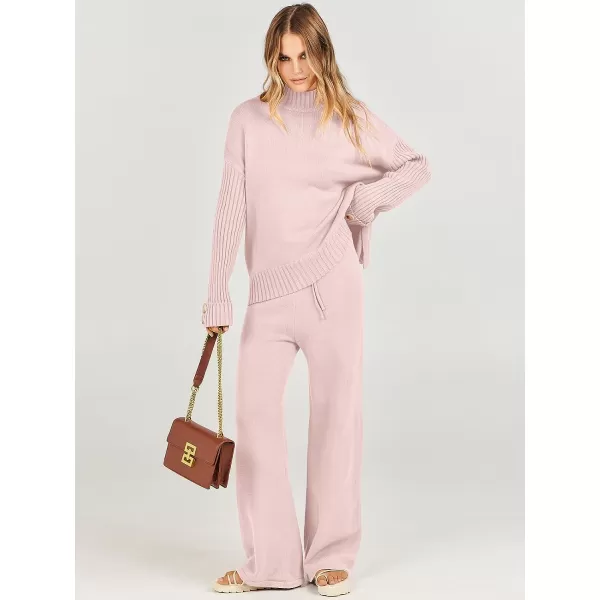 imageANRABESS Womens Two Piece Outfits Sweater Sets Long Sleeve Knit Pullover and Wide Leg Pants Lounge SetsPink