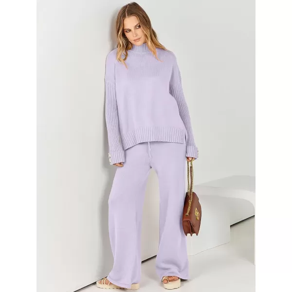 imageANRABESS Womens Two Piece Outfits Sweater Sets Long Sleeve Knit Pullover and Wide Leg Pants Lounge SetsPurple