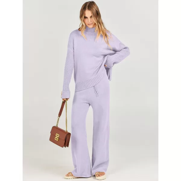 imageANRABESS Womens Two Piece Outfits Sweater Sets Long Sleeve Knit Pullover and Wide Leg Pants Lounge SetsPurple