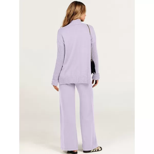 imageANRABESS Womens Two Piece Outfits Sweater Sets Long Sleeve Knit Pullover and Wide Leg Pants Lounge SetsPurple