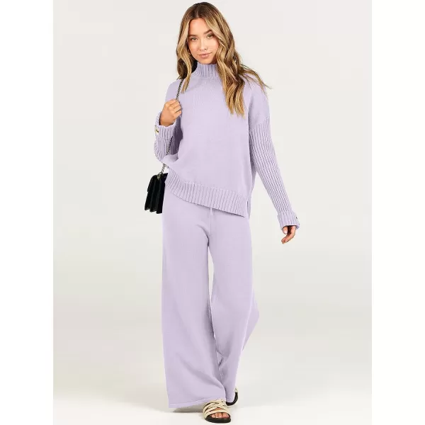 imageANRABESS Womens Two Piece Outfits Sweater Sets Long Sleeve Knit Pullover and Wide Leg Pants Lounge SetsPurple