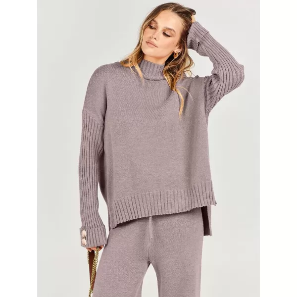 imageANRABESS Womens Two Piece Outfits Sweater Sets Long Sleeve Knit Pullover and Wide Leg Pants Lounge SetsRed Khaki