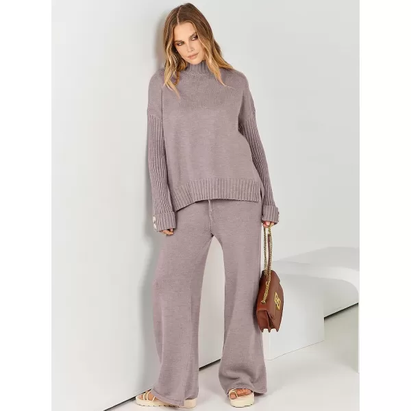 imageANRABESS Womens Two Piece Outfits Sweater Sets Long Sleeve Knit Pullover and Wide Leg Pants Lounge SetsRed Khaki