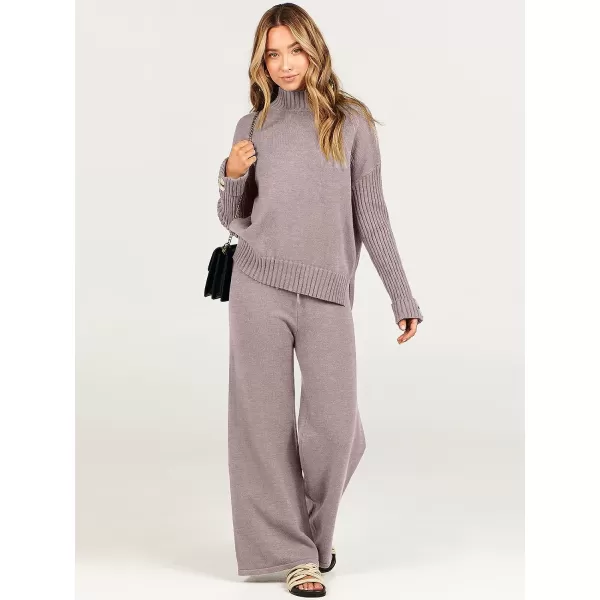 imageANRABESS Womens Two Piece Outfits Sweater Sets Long Sleeve Knit Pullover and Wide Leg Pants Lounge SetsRed Khaki