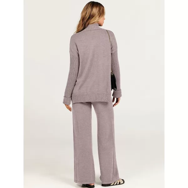 imageANRABESS Womens Two Piece Outfits Sweater Sets Long Sleeve Knit Pullover and Wide Leg Pants Lounge SetsRed Khaki
