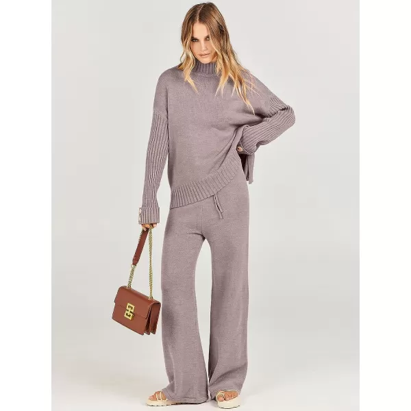 imageANRABESS Womens Two Piece Outfits Sweater Sets Long Sleeve Knit Pullover and Wide Leg Pants Lounge SetsRed Khaki