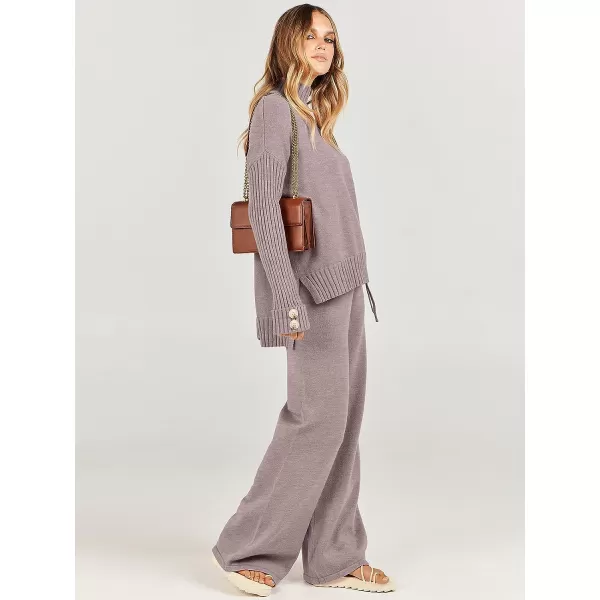 imageANRABESS Womens Two Piece Outfits Sweater Sets Long Sleeve Knit Pullover and Wide Leg Pants Lounge SetsRed Khaki