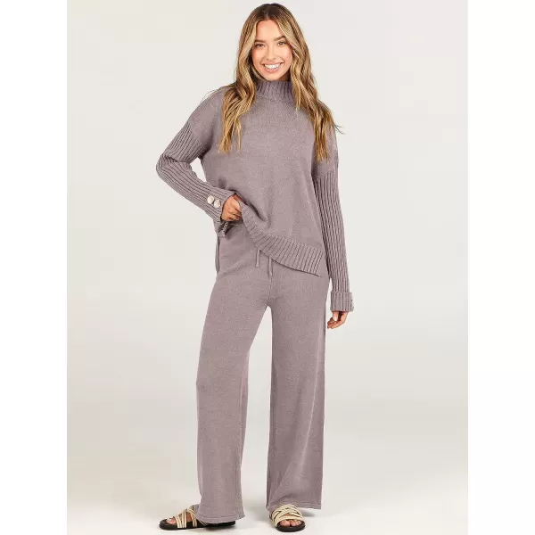 imageANRABESS Womens Two Piece Outfits Sweater Sets Long Sleeve Knit Pullover and Wide Leg Pants Lounge SetsRed Khaki