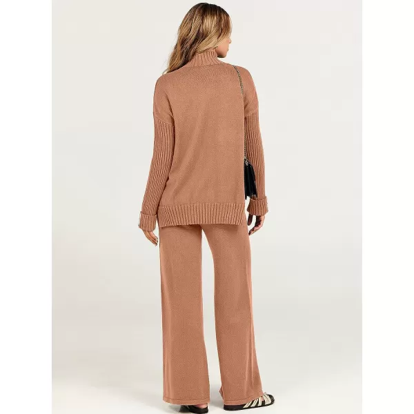 imageANRABESS Womens Two Piece Outfits Sweater Sets Long Sleeve Knit Pullover and Wide Leg Pants Lounge SetsRust
