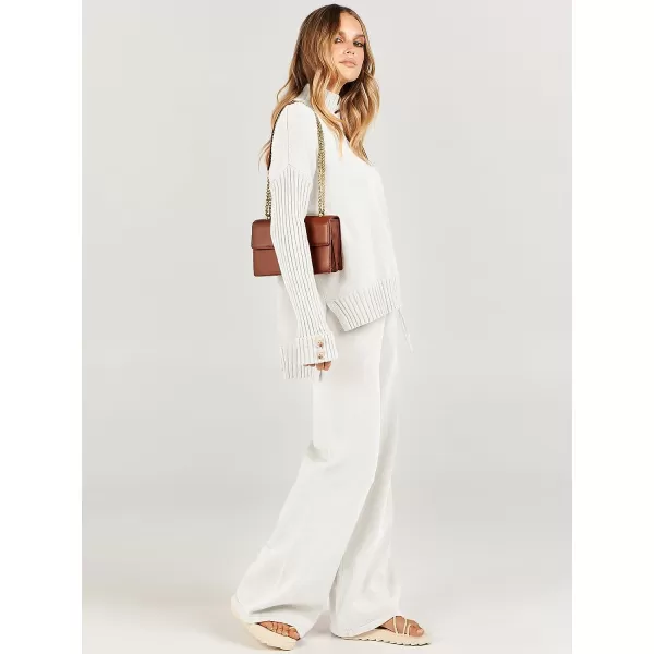 imageANRABESS Womens Two Piece Outfits Sweater Sets Long Sleeve Knit Pullover and Wide Leg Pants Lounge SetsWhite