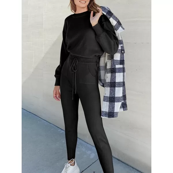imageANRABESS Womens Two Piece Outfits Sweater Sets Long Sleeve Pullover and Drawstring Pants Lounge Sets01black
