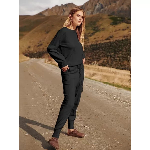 imageANRABESS Womens Two Piece Outfits Sweater Sets Long Sleeve Pullover and Drawstring Pants Lounge Sets01black