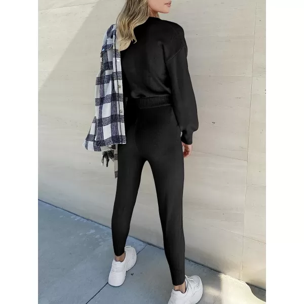 imageANRABESS Womens Two Piece Outfits Sweater Sets Long Sleeve Pullover and Drawstring Pants Lounge Sets01black
