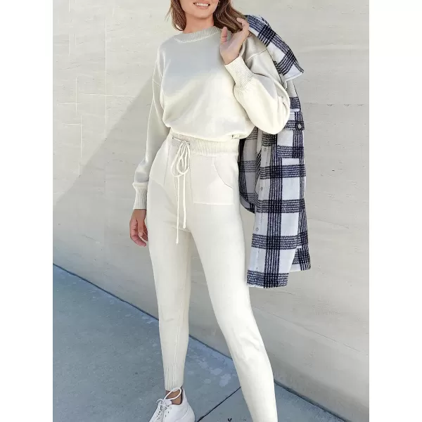 imageANRABESS Womens Two Piece Outfits Sweater Sets Long Sleeve Pullover and Drawstring Pants Lounge Sets02white