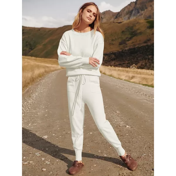 imageANRABESS Womens Two Piece Outfits Sweater Sets Long Sleeve Pullover and Drawstring Pants Lounge Sets02white