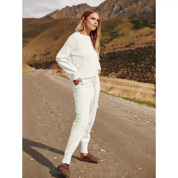 imageANRABESS Womens Two Piece Outfits Sweater Sets Long Sleeve Pullover and Drawstring Pants Lounge Sets02white