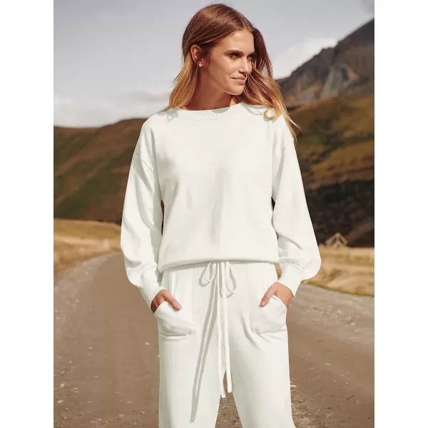 imageANRABESS Womens Two Piece Outfits Sweater Sets Long Sleeve Pullover and Drawstring Pants Lounge Sets02white