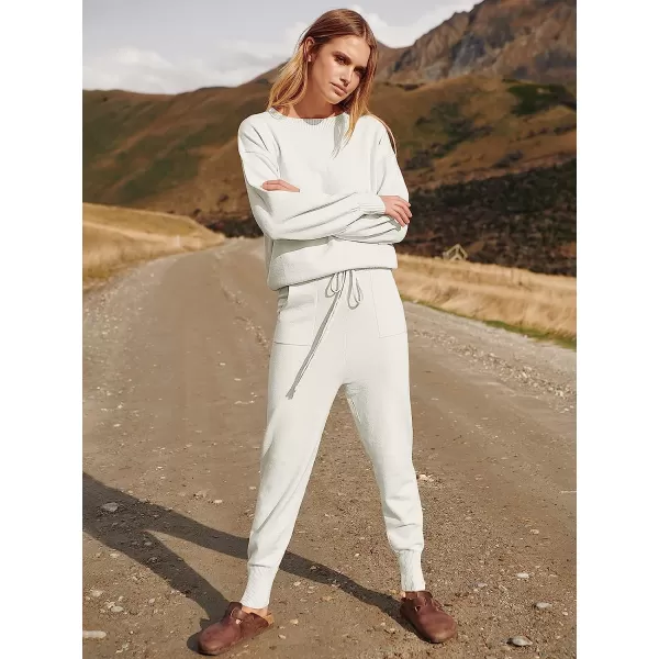 imageANRABESS Womens Two Piece Outfits Sweater Sets Long Sleeve Pullover and Drawstring Pants Lounge Sets02white