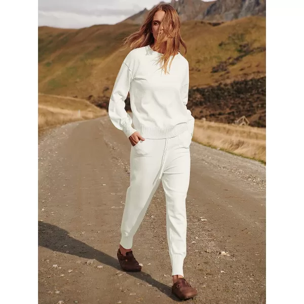 imageANRABESS Womens Two Piece Outfits Sweater Sets Long Sleeve Pullover and Drawstring Pants Lounge Sets02white