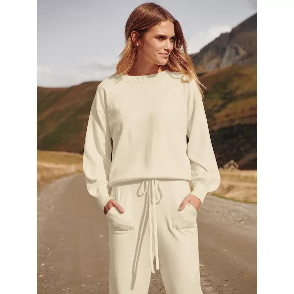 imageANRABESS Womens Two Piece Outfits Sweater Sets Long Sleeve Pullover and Drawstring Pants Lounge Sets03pink Apricot