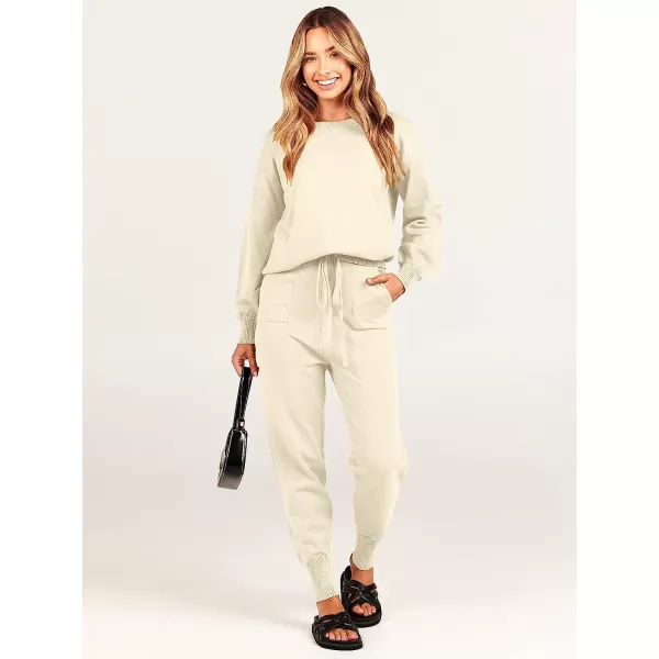 imageANRABESS Womens Two Piece Outfits Sweater Sets Long Sleeve Pullover and Drawstring Pants Lounge Sets03pink Apricot