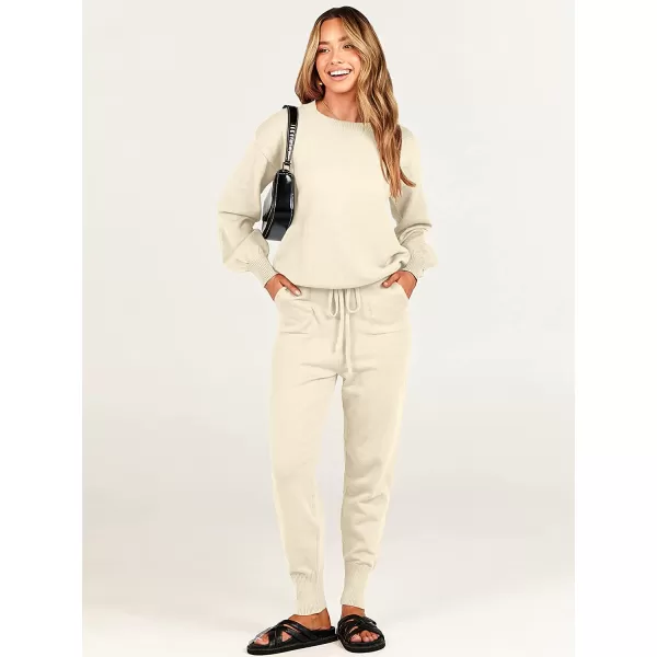 imageANRABESS Womens Two Piece Outfits Sweater Sets Long Sleeve Pullover and Drawstring Pants Lounge Sets03pink Apricot