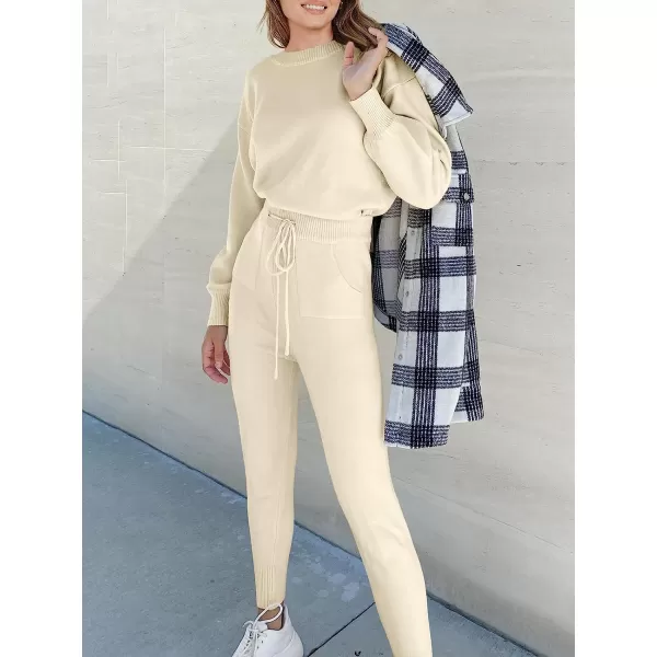 imageANRABESS Womens Two Piece Outfits Sweater Sets Long Sleeve Pullover and Drawstring Pants Lounge Sets03pink Apricot