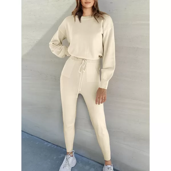 imageANRABESS Womens Two Piece Outfits Sweater Sets Long Sleeve Pullover and Drawstring Pants Lounge Sets03pink Apricot