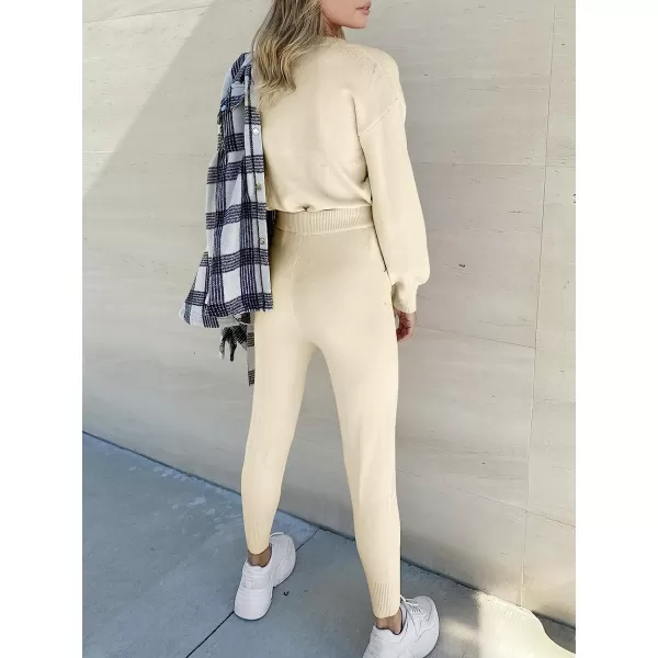 imageANRABESS Womens Two Piece Outfits Sweater Sets Long Sleeve Pullover and Drawstring Pants Lounge Sets03pink Apricot