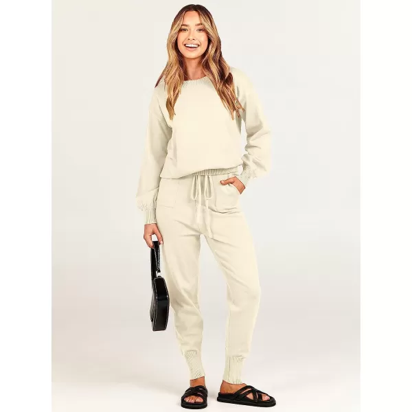 imageANRABESS Womens Two Piece Outfits Sweater Sets Long Sleeve Pullover and Drawstring Pants Lounge Sets03pink Apricot