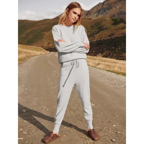imageANRABESS Womens Two Piece Outfits Sweater Sets Long Sleeve Pullover and Drawstring Pants Lounge Sets04silver Grey