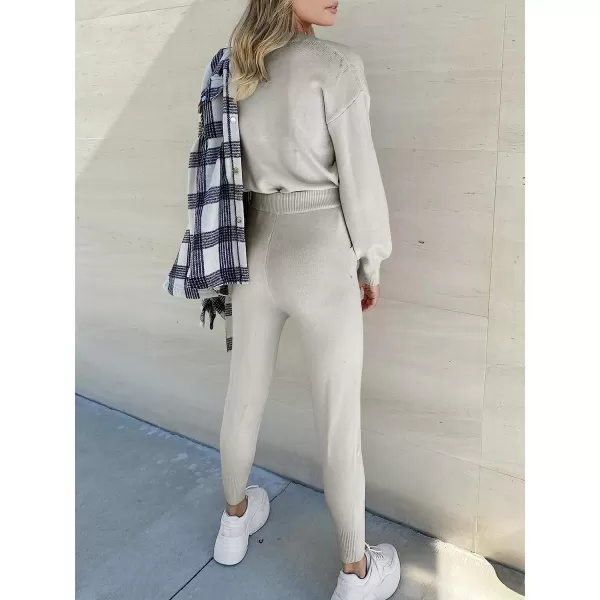 imageANRABESS Womens Two Piece Outfits Sweater Sets Long Sleeve Pullover and Drawstring Pants Lounge Sets04silver Grey