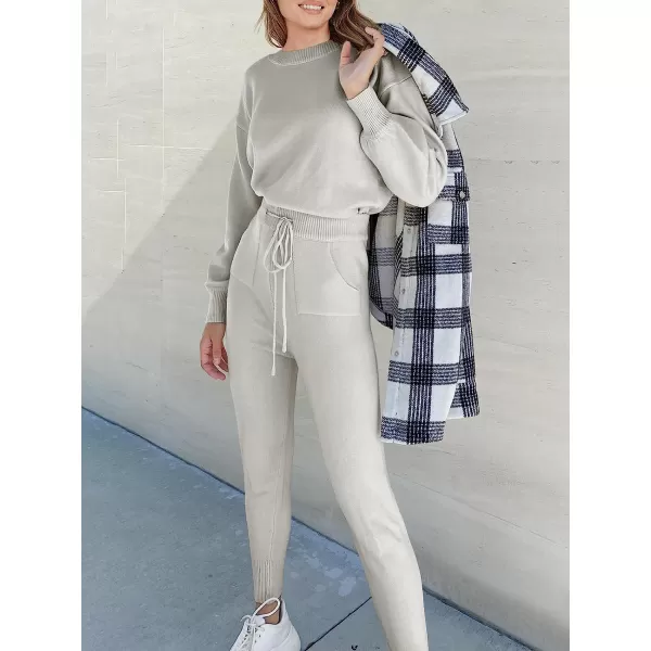 imageANRABESS Womens Two Piece Outfits Sweater Sets Long Sleeve Pullover and Drawstring Pants Lounge Sets04silver Grey