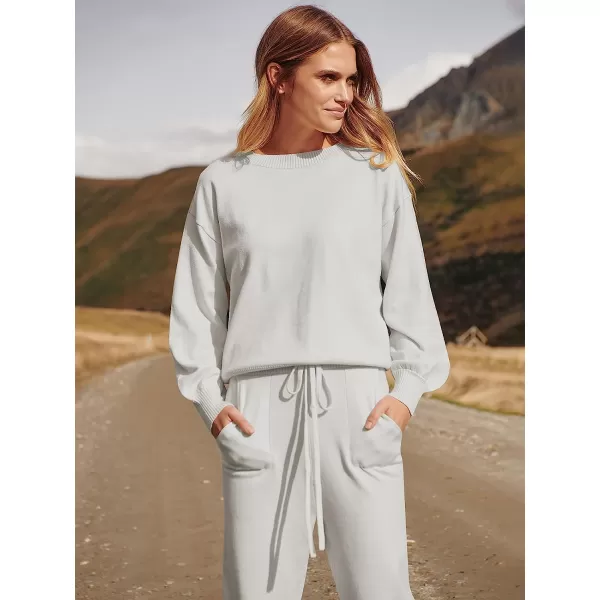 imageANRABESS Womens Two Piece Outfits Sweater Sets Long Sleeve Pullover and Drawstring Pants Lounge Sets04silver Grey