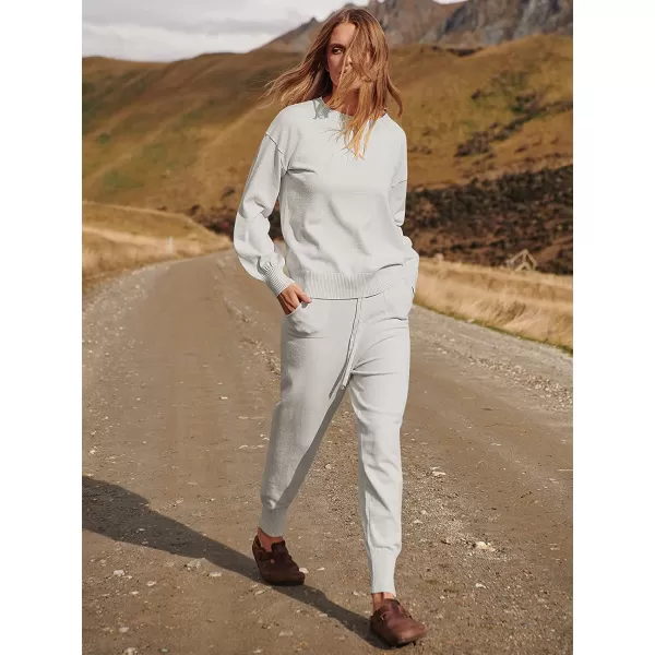 imageANRABESS Womens Two Piece Outfits Sweater Sets Long Sleeve Pullover and Drawstring Pants Lounge Sets04silver Grey