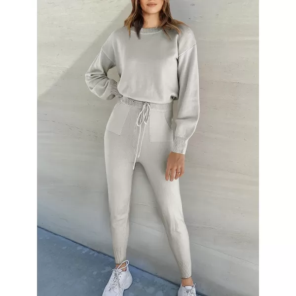 imageANRABESS Womens Two Piece Outfits Sweater Sets Long Sleeve Pullover and Drawstring Pants Lounge Sets04silver Grey