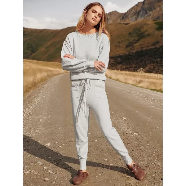 imageANRABESS Womens Two Piece Outfits Sweater Sets Long Sleeve Pullover and Drawstring Pants Lounge Sets04silver Grey