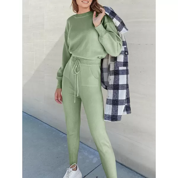 imageANRABESS Womens Two Piece Outfits Sweater Sets Long Sleeve Pullover and Drawstring Pants Lounge Sets05mint