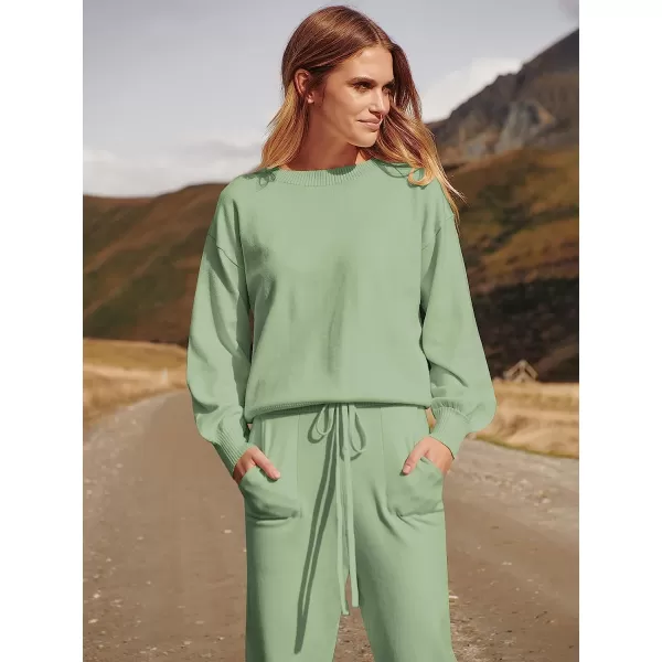imageANRABESS Womens Two Piece Outfits Sweater Sets Long Sleeve Pullover and Drawstring Pants Lounge Sets05mint