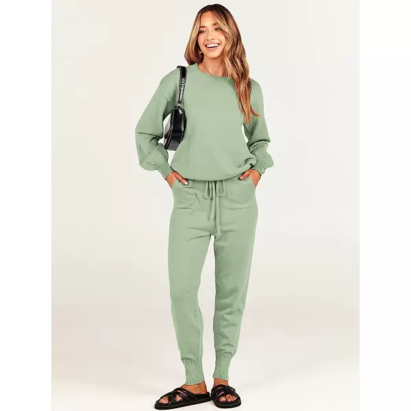 imageANRABESS Womens Two Piece Outfits Sweater Sets Long Sleeve Pullover and Drawstring Pants Lounge Sets05mint