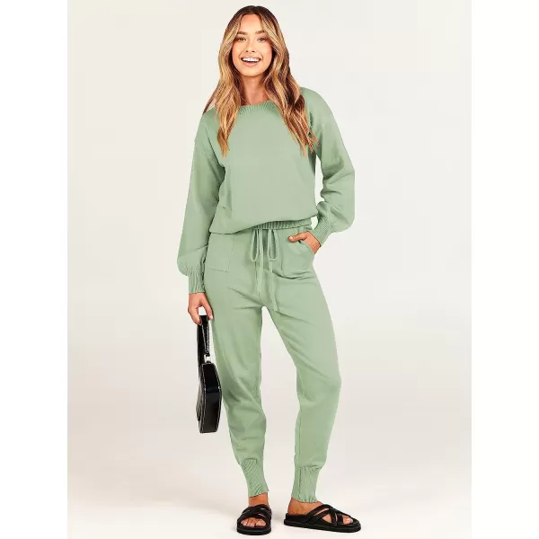 imageANRABESS Womens Two Piece Outfits Sweater Sets Long Sleeve Pullover and Drawstring Pants Lounge Sets05mint