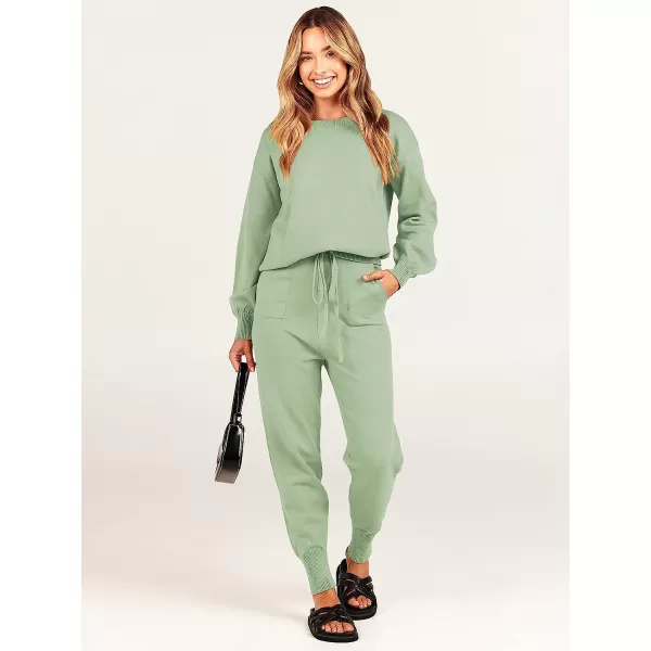 imageANRABESS Womens Two Piece Outfits Sweater Sets Long Sleeve Pullover and Drawstring Pants Lounge Sets05mint