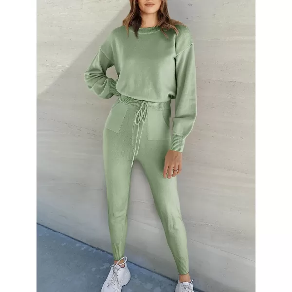 imageANRABESS Womens Two Piece Outfits Sweater Sets Long Sleeve Pullover and Drawstring Pants Lounge Sets05mint
