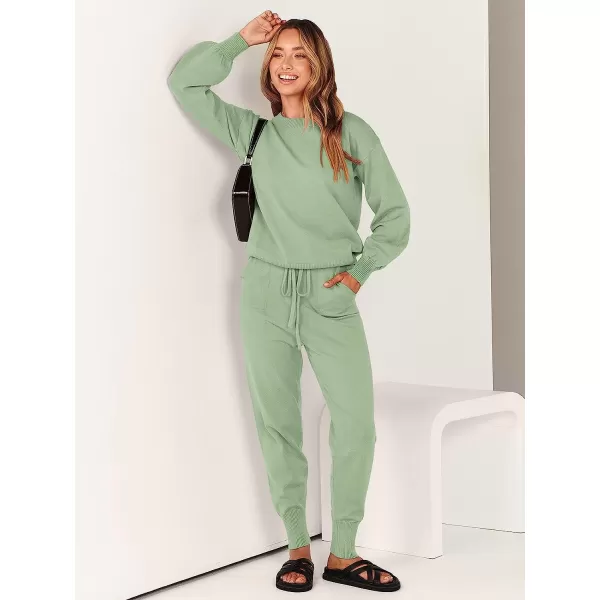 imageANRABESS Womens Two Piece Outfits Sweater Sets Long Sleeve Pullover and Drawstring Pants Lounge Sets05mint