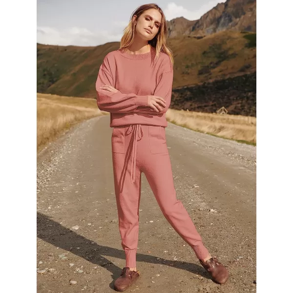 imageANRABESS Womens Two Piece Outfits Sweater Sets Long Sleeve Pullover and Drawstring Pants Lounge Sets06rusty Red