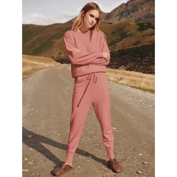 imageANRABESS Womens Two Piece Outfits Sweater Sets Long Sleeve Pullover and Drawstring Pants Lounge Sets06rusty Red
