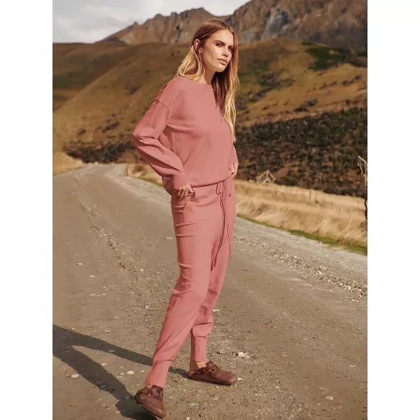 imageANRABESS Womens Two Piece Outfits Sweater Sets Long Sleeve Pullover and Drawstring Pants Lounge Sets06rusty Red