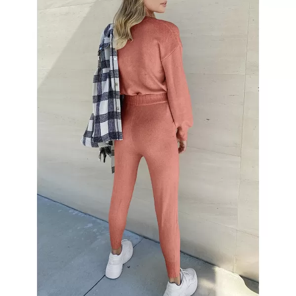 imageANRABESS Womens Two Piece Outfits Sweater Sets Long Sleeve Pullover and Drawstring Pants Lounge Sets06rusty Red