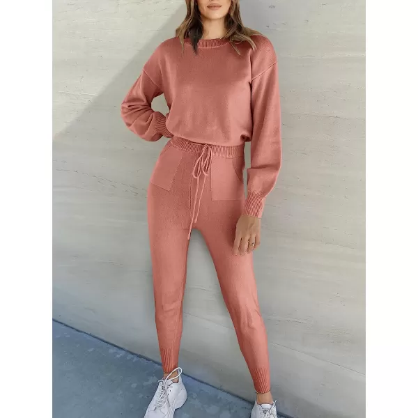 imageANRABESS Womens Two Piece Outfits Sweater Sets Long Sleeve Pullover and Drawstring Pants Lounge Sets06rusty Red