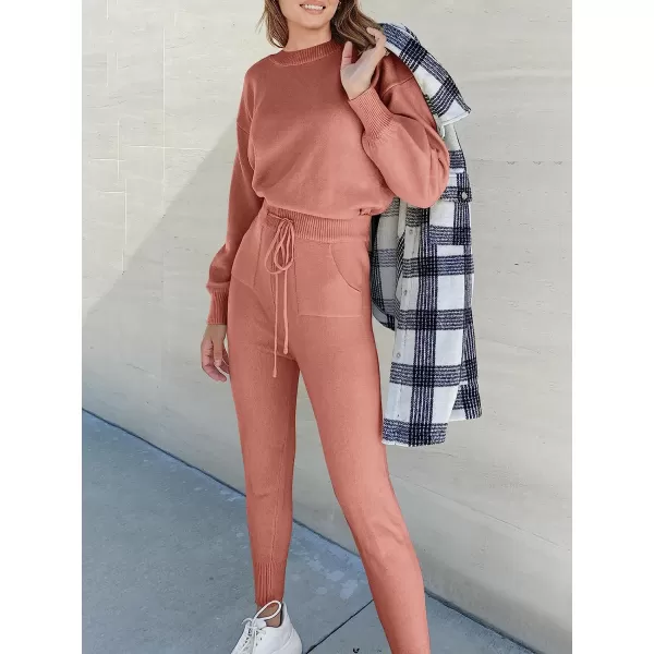 imageANRABESS Womens Two Piece Outfits Sweater Sets Long Sleeve Pullover and Drawstring Pants Lounge Sets06rusty Red